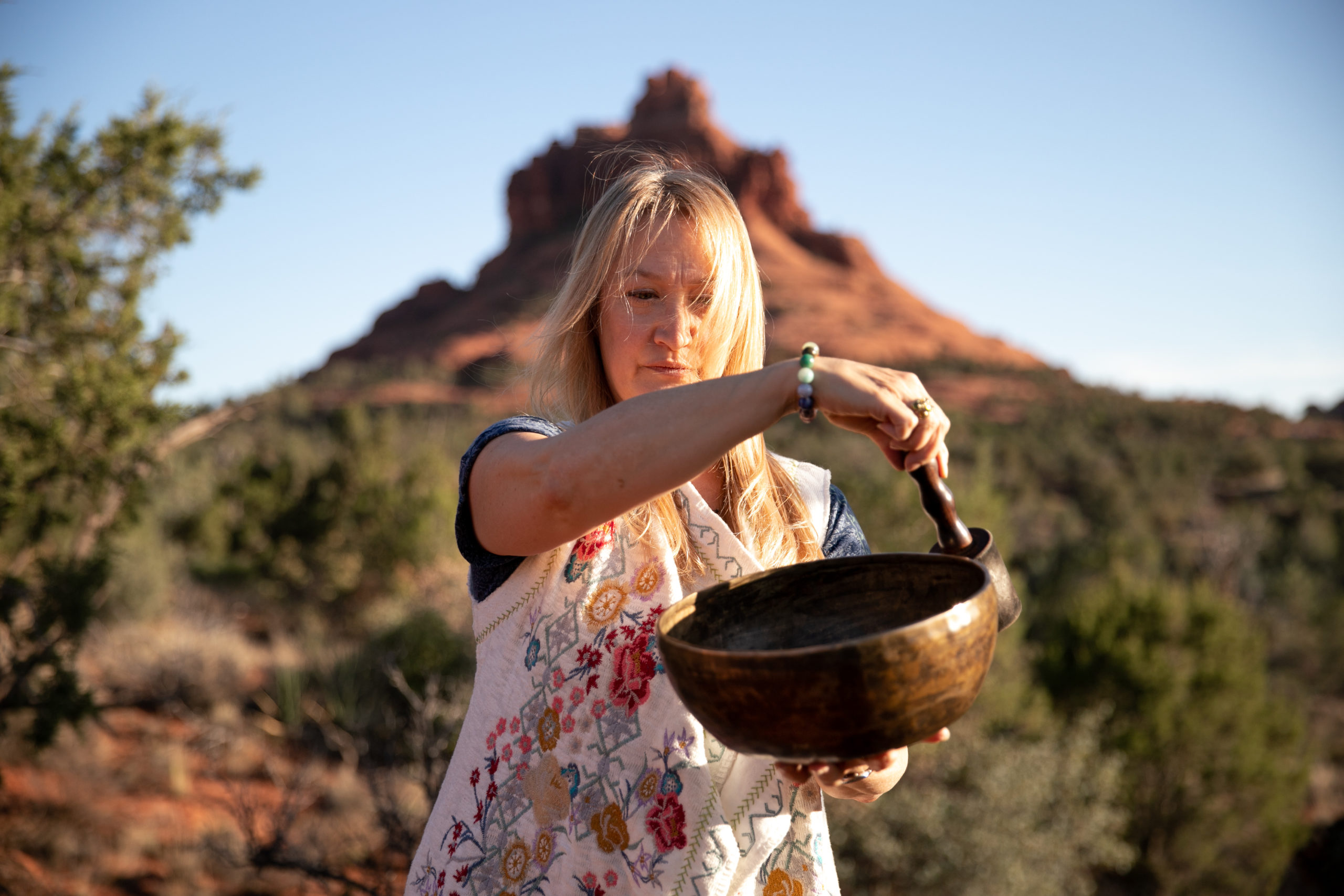 Melina at Bell Rock with her Himalayan Bowl