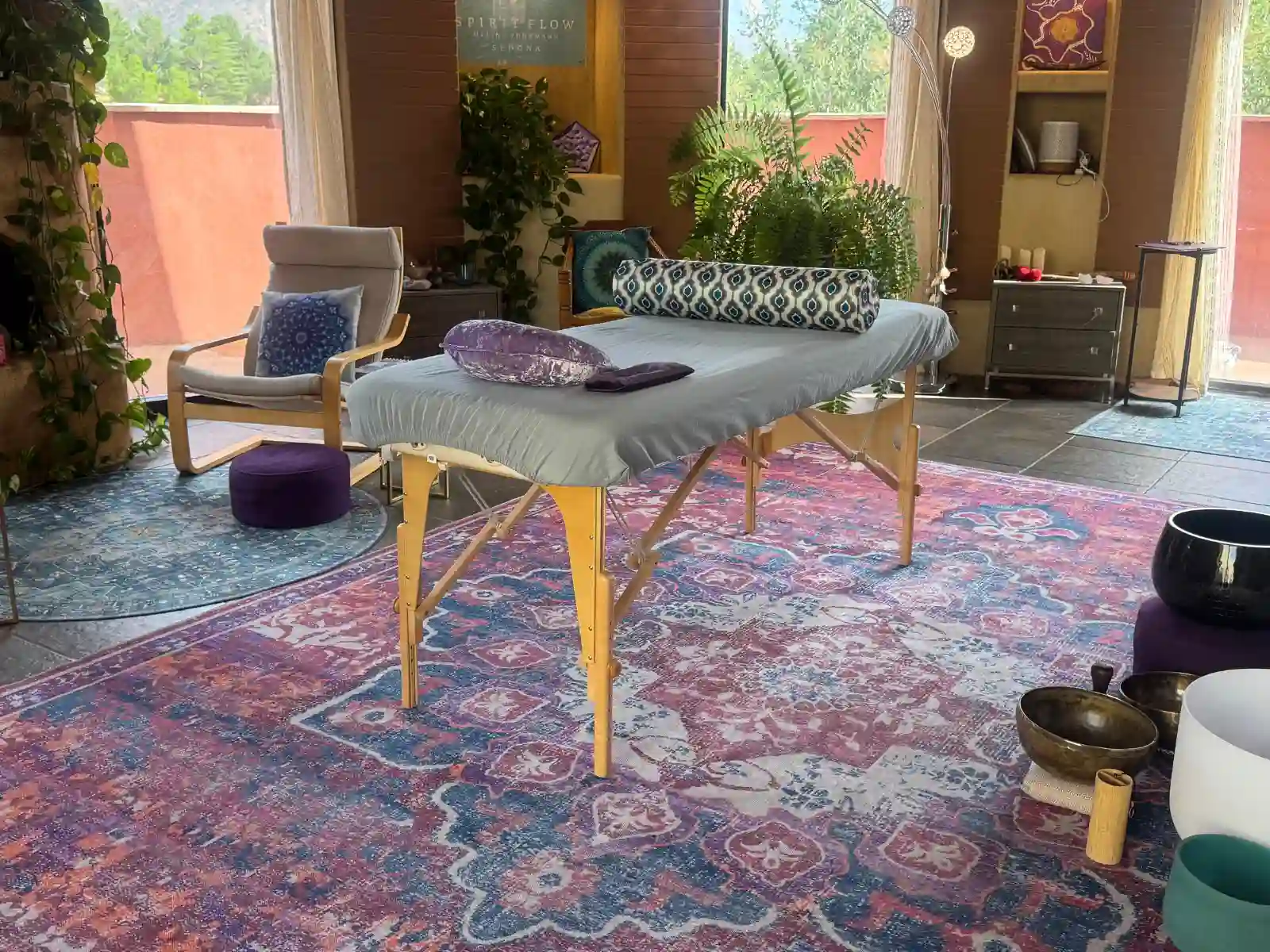 reiki and sound healing healing table in SpiritFlow Sedona sanctuary